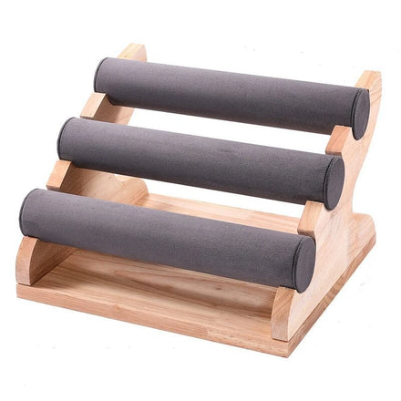 High Grade 3-Tier T-Bar Velvet Leather Jewelry Rack for Bracelet Watch Chain Display Elegantly Designed Premium Container