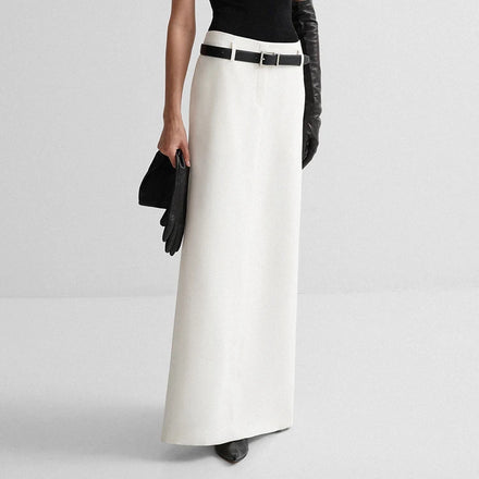 Fashion Urban Clothing Elegant Office Wear Straight Maxi Solid White Ladies Women's Skirts Long Skirt Jupe for Women With Slit