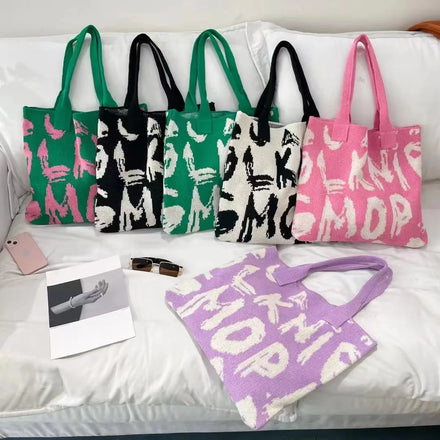 Knitted Letters Design Bag Women's Summer New Large-capacity Kitted Bags Tote for Women Crochet Handbags Ladies Bags