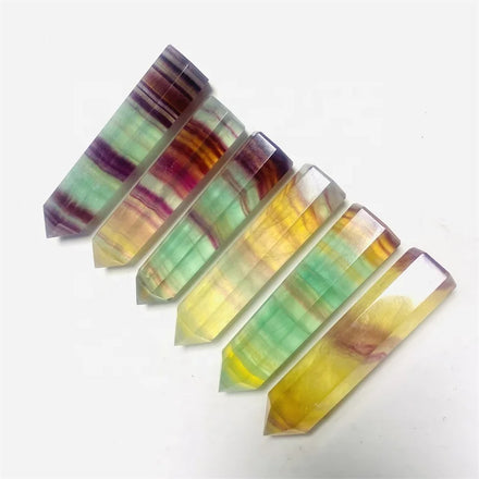 Wholesale Natural Healing Crystal Gemstone Rainbow Fluorite Point Wand Tower Decoration