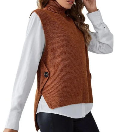Wholesale Fall Custom Women V Neck Sleeveless Knit Sweater Vests With Design 2022 Solid Color Turtleneck Women Warm Sweater