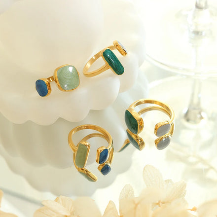 OEM Customizable French Enamel Open Ring Fashionable Stainless Steel Jewelry with Gold Plating Personalities Oil Dripping Ring
