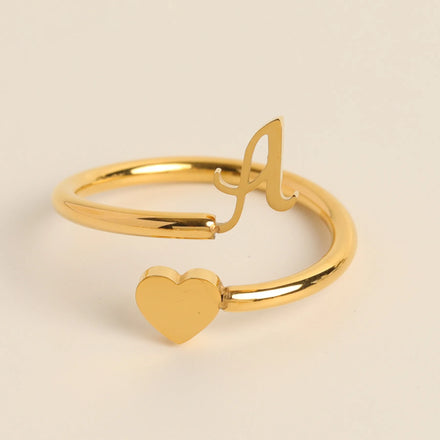 Simple Love Heart Open Ring Fashion Temperament Zodiac Zircon Ring Adjustable 26 Letters Stainless Steel Ring for Women