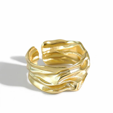 Irregular Fold Surface Texture Lava Finger Rings for Couple Gifts S925 Sterling Silver Ring