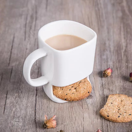 Custom Logo 250ML Ceramic Biscuits Mugs White Coffee Tea Milk Dessert Cup Cookie Holder Side Cookie Pockets Mug