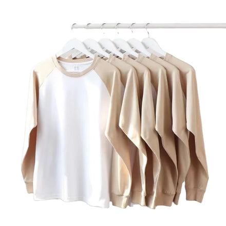 Custom Logo Double Layer T Shirt Men 220gsm Heavyweight Raglan Long Sleeve Tee Streetwear Fake Two Piece T-shirts Bulk