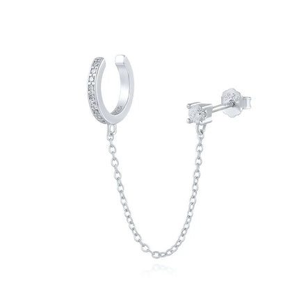 1 Piece Luxury 925 Sterling Silver Non Piecing Cuff Earrings Pave Full Zirconia Diamond Stud Earrings for Women