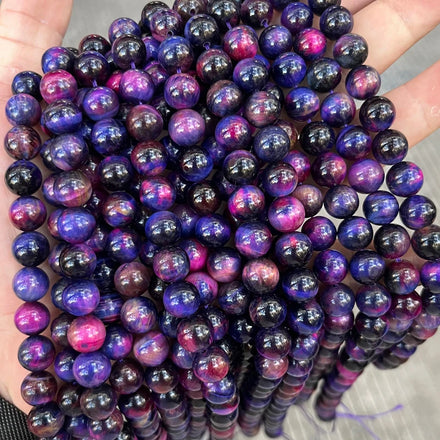 Wholesale Colorful Galaxy Tiger Eye Loose Beads 6mm 8mm 10mm Natural Real Stone Beads for Jewelry Making