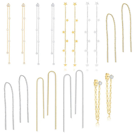 Quality Wholesale 925 Sterling Silver Mini Pentagram Tassels Chain Earring Simple Round Zircon Tassels Earring for Women