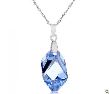 Luxury Water Drop Crystal Big Pendant Rhodium Plated Sterling Silver 925 Women Necklace