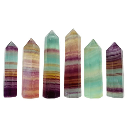 Wholesale Natural Healing Crystal Gemstone Wand Tower Rainbow Fluorite Point Decoration