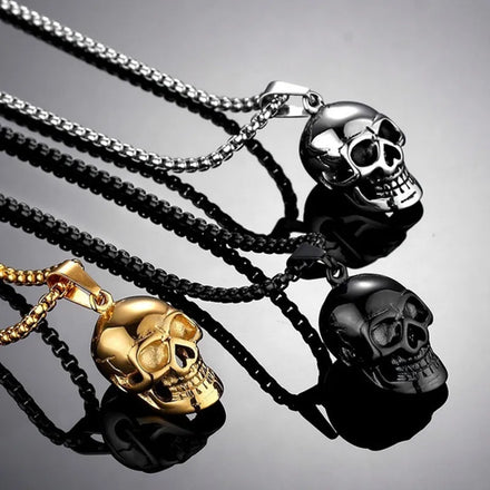 Punk Hip Hop Bone Pendant Necklace Gold Silver Black Skull Pendant Stainless Steel Choker Locomotive Necklace