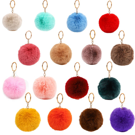 Faux Rex Rabbit Fur Ball Pom Pom Keychain for Women and Girls Furry Puff Pompom Key Chain