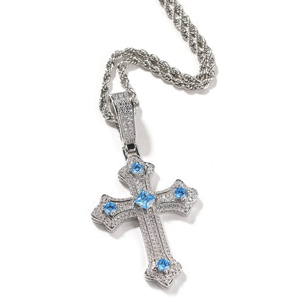 New Arrival Vintage Cross Pendant for Men Black Gun Plated Purple Pink Diamond Iced Brass Vintage Fashion Necklace