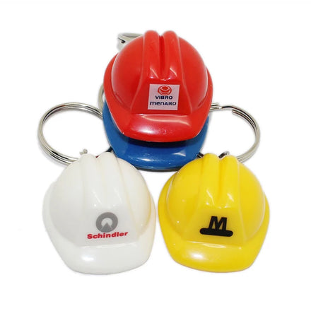 Porte Cle En Forme De Casque Hard Hat Plastic Key Chain Logo Safty Construction Metal Keychain Helmet Keyring