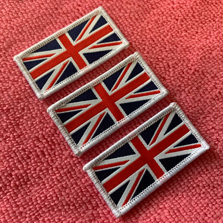 UK Flag Design Uniform Woven Patchfancy Design Merrow Border Knitting Clothing Badge for Sports Jerseys