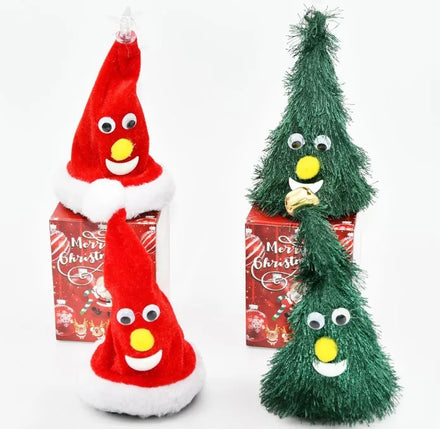 6-Inch Electric Santa Claus Rocking Christmas Tree with Funny Christmas Hat Display Novel Plush Toy for Children