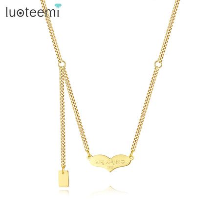 SP-LAM Cuban Link Heart Pendant Dainty Chain Choker Stainless Steel Gold Plated Simple Necklace