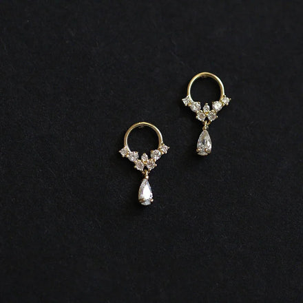 Vintage Fashion Pure 925 Sterling Silver Elegant Geometric Zircon Water Drop Tassel Stud Earrings for Women Girls