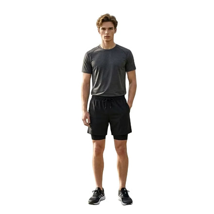 A19 New Men's Running Shorts Double Layer Quick Dry Gym Fitness Exercise Jogging Training Shorts 2 in 1 50 Casual BSCI Knitted