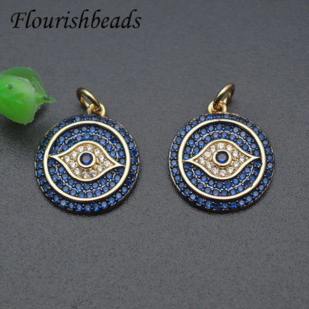 Anti Fading 18K Gold Plated White Blue CZ Big Eye Round Pendant Charms for Jewelry Making