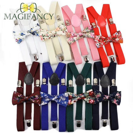 Floral Bowtie Braces Set Spring Mens Soild Suspenders Unique Y-Back Cotton Butterfly Belt Bow Tie Adjustable Accessory Special