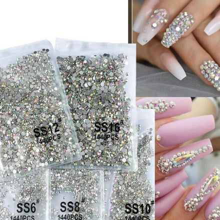 SS3-SS20 1440pcs Clear Crystal AB Gold 3D Non HotFix FlatBack Nail Art Rhinestones Decorations Shoes and Dancing Decoration