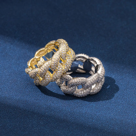 Top Icy Cuban Link Diamond Rings for Men Iced Out Diamond Ring Hip Hop Brass 18K Gold Plated + AAA CZ