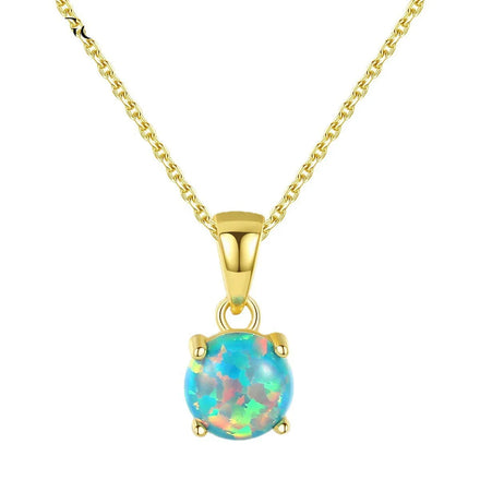 Popular 18k Gold Plated Opal Necklace Jewelry 925 Sterling Silver Blue Opal Pendants Necklace for Women