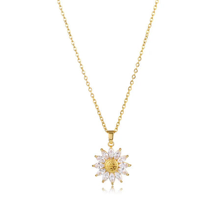 Collana Girasole Titanium Steel Flower Pendant Necklace Minimalist Crystal Zircon Sunflower Necklace for Women