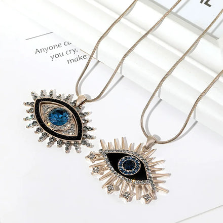 2022 New Bohemia Large Eye Pendant Choker Necklace Big Diamond Black Blue Evil Eyes Pendant Stainless Steel Chain Necklace