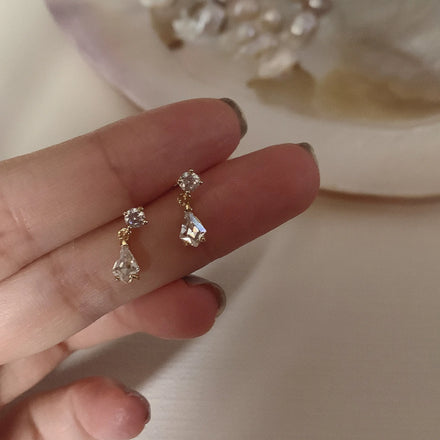 Simple Chill Fancy Pure 925 Sterling Silver Small Geometric Shiny Zircon Drop Stud Earrings for Women Girls