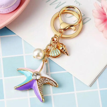 Cute Keychain Colorful Starfish Shell Conch Key Ring Personality Beach Key Chains Women Men Car Key Bag Pendant
