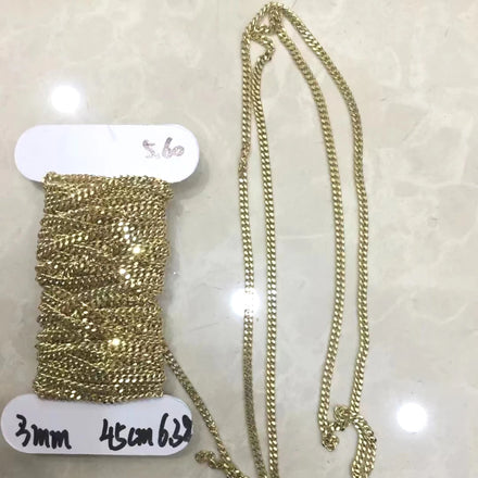 Wholesale 18Karat AU750 3mm Diamond Cut Curb Genuine Men Gold Necklace Link Curb Chain Roll Without Lock Clasp
