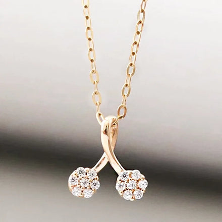 Luxury Sterling Silver Plated With 14K Gold Cherry Charm Necklace Elegant Bling Bling Zirconia Necklace Jewelry