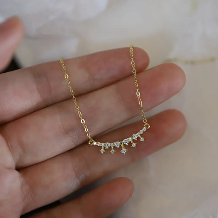 Luxury High Quality Sterling Silver Plated With 14K Gold Charm Necklace Korean Style Bling Bling Diamond Necklace Jewelry