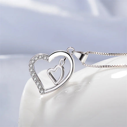 Wholesale New Korean Simple Women Silver Luxury Diamond Double Heart Shaped Pendant Fashion Jewelry Necklace