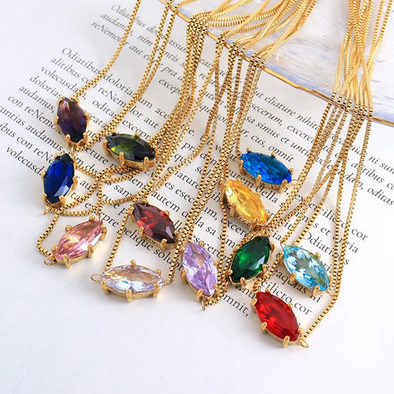 New Design Gemstone Oval Charm Necklace Birthday Gift Month Jewelry 18K Gold Plated Personalized Cz Birthstone Pendant Necklace