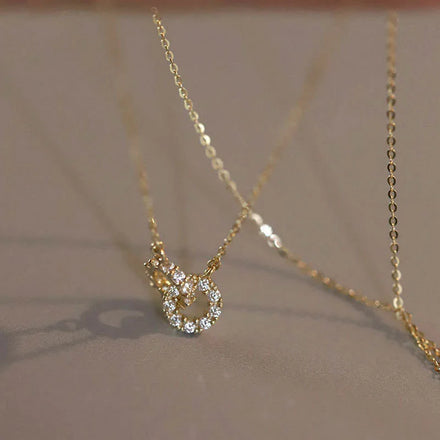 Elegant Bling Bling Zirconia Necklace Jewelry Women Fashion 925 Sterling Silver Double Ring Charm CZ Diamond Necklace