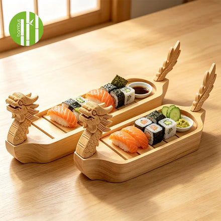 Bambus Restaurant Equipment Japanese Sushi Serving Tray Plate Dragon Sushi Boat with Custom Logo for Sushi