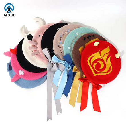 2026 Hot Sale Custom Logo Embroidered 100% Wool French Beret for Women Winter Party Travel Casual Outdoor