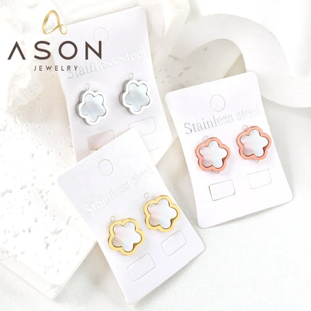 Ason Waterproof Gift Party Fashion Stud Earrings Cute Jewelry Stainless Steel Peach Blossom White Shell Stud Earrings