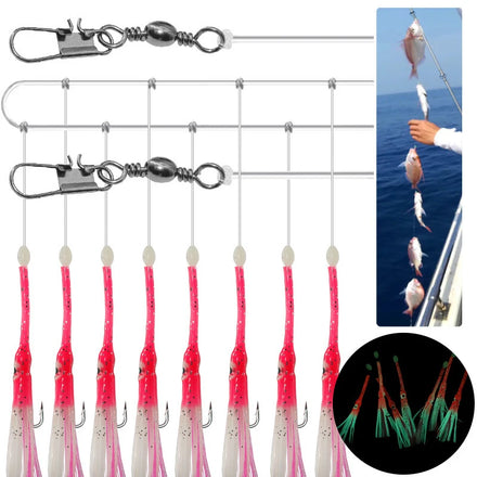 Sea Fishing Sabiki Eel Lure Flasher Rig Hook Soft Jigging Bait Luminous Octopus Skirt Squid Glow dark Fishing Snapper