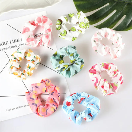 New Fruits Printing Hair Scrunchies for Girls and Women Cute Lovely Hair Elastic Bands