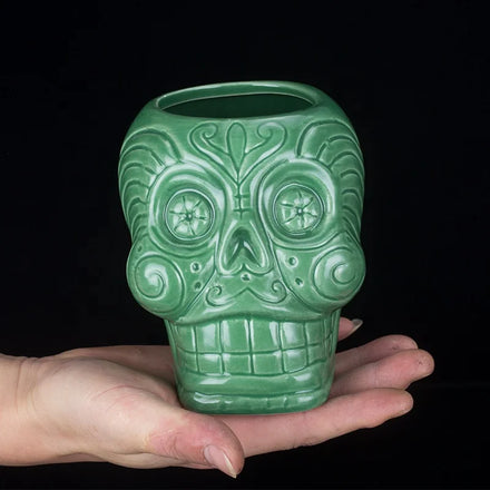 New Creative North American Cocktail Glass Hand Painted Custom Hawaiian Vasos Green Skull Cup Bar Ceramic Mug Cocktail Tiki Mugs