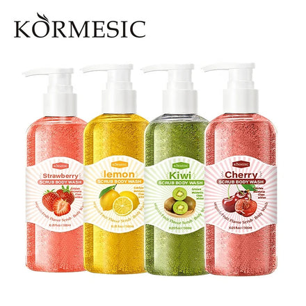KORMESIC Exfoliating Whitening Strawberry Cherry Kiwi Lemon Body Scrub Shower Gel