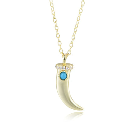 Exquisite 14k Gold Plating Astrology Sign Clavicle Chain White CZ Crescent Pendant S925 Silver Horn Turquoise Necklace Jewelry