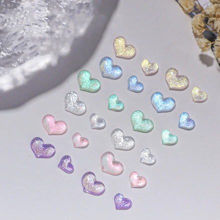 Private Label Custom 100 Pcs 3D Mixed Size Clear Shining Love Heart Rhinestones Flat Jelly Resin Crystal Nail Art Charms