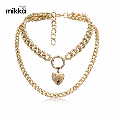 Hotsale Adjustable Gold Plating Cuban Chain Double Multi Layer Necklace Personalize Heart Sweet Heart Necklace for Women