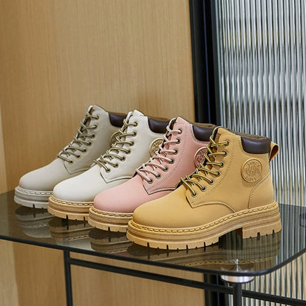 New British Style Thick Soled Boots Fashion Classic Big Head Boots Lace up Versatile Casual Boots Women